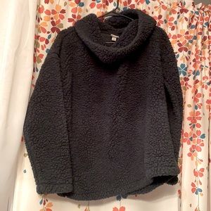 Dark green cowl Sherpa sweater